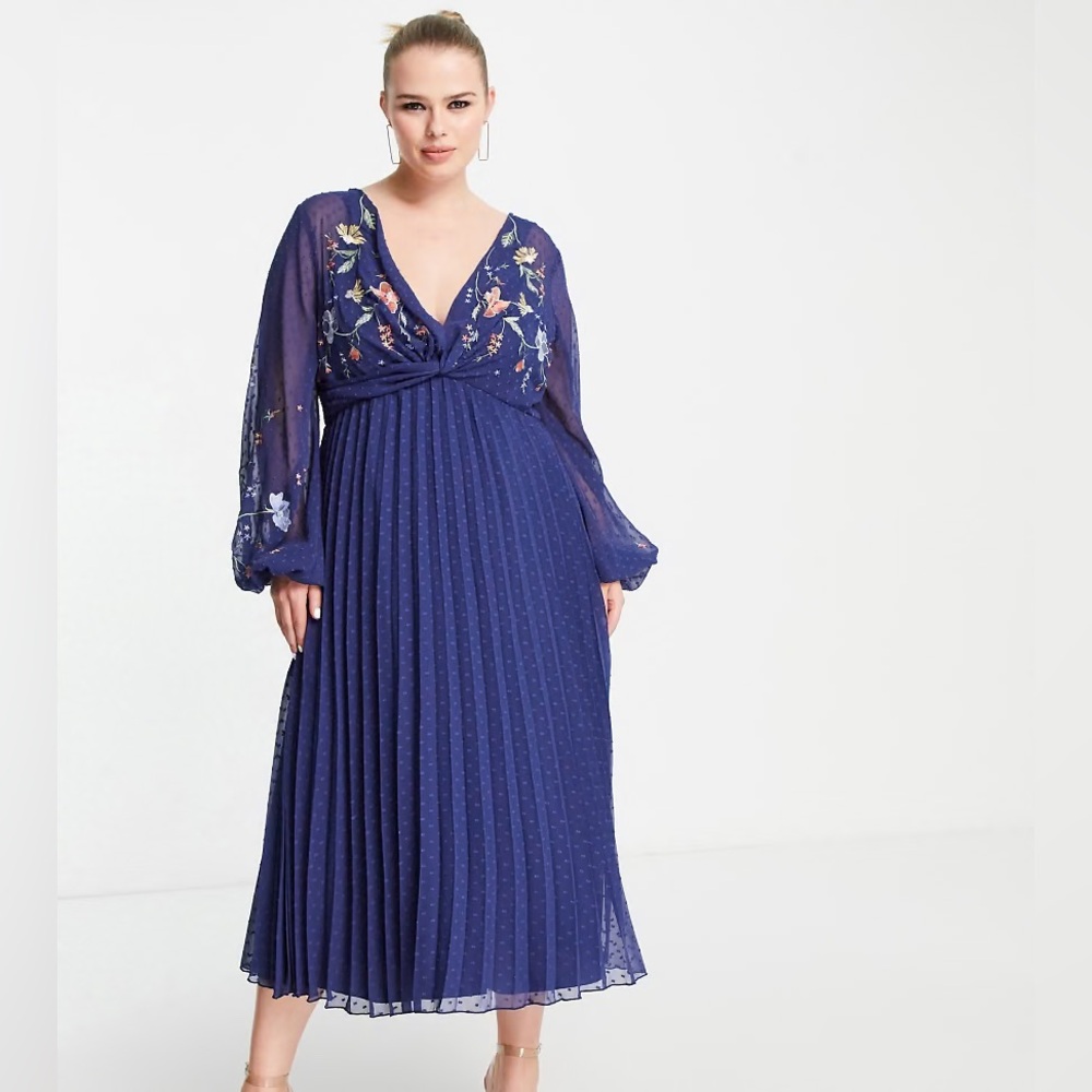 ASOS Navy Floral Long Sleeve Dress